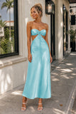 PInk Sweetheart Back Tie Satin A-line Prom Dress