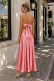 PInk Sweetheart Back Tie Satin A-line Prom Dress
