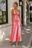 PInk Sweetheart Back Tie Satin A-line Prom Dress