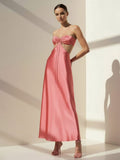 PInk Sweetheart Back Tie Satin A-line Prom Dress