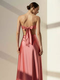 PInk Sweetheart Back Tie Satin A-line Prom Dress