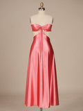 PInk Sweetheart Back Tie Satin A-line Prom Dress