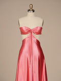 PInk Sweetheart Back Tie Satin A-line Prom Dress