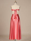 PInk Sweetheart Back Tie Satin A-line Prom Dress