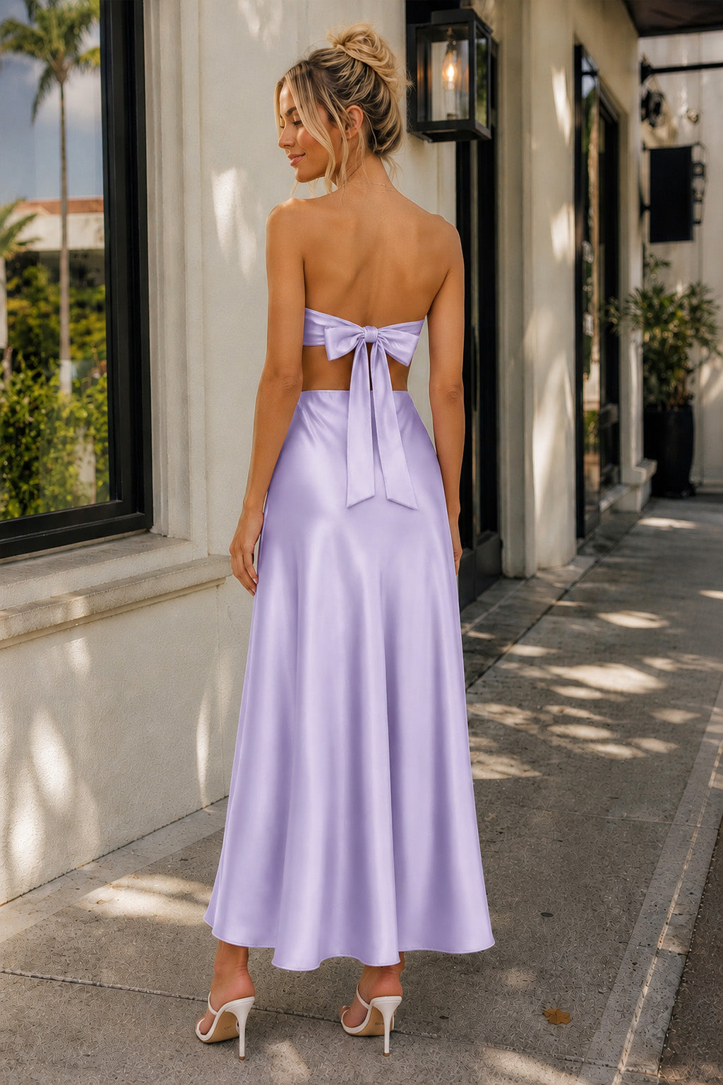 PInk Sweetheart Back Tie Satin A-line Prom Dress