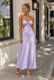PInk Sweetheart Back Tie Satin A-line Prom Dress