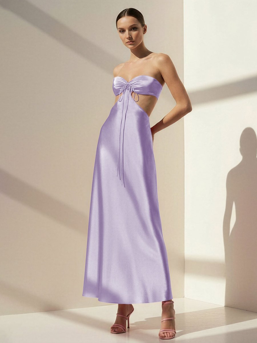 PInk Sweetheart Back Tie Satin A-line Prom Dress