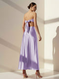 PInk Sweetheart Back Tie Satin A-line Prom Dress