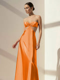 PInk Sweetheart Back Tie Satin A-line Prom Dress