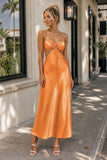 PInk Sweetheart Back Tie Satin A-line Prom Dress