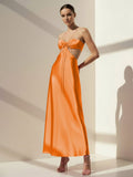 PInk Sweetheart Back Tie Satin A-line Prom Dress