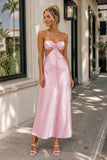 PInk Sweetheart Back Tie Satin A-line Prom Dress