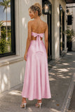 PInk Sweetheart Back Tie Satin A-line Prom Dress