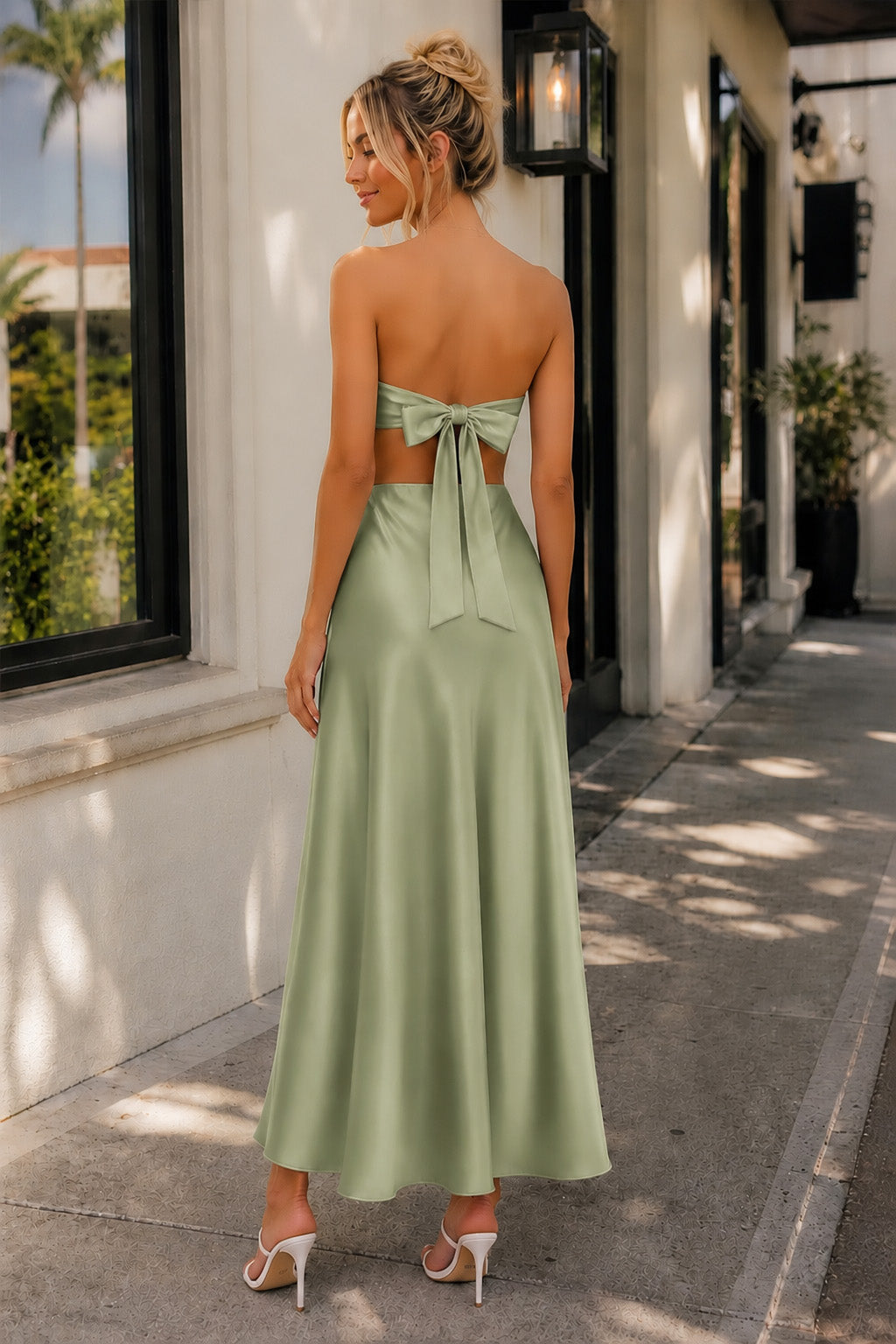 PInk Sweetheart Back Tie Satin A-line Prom Dress