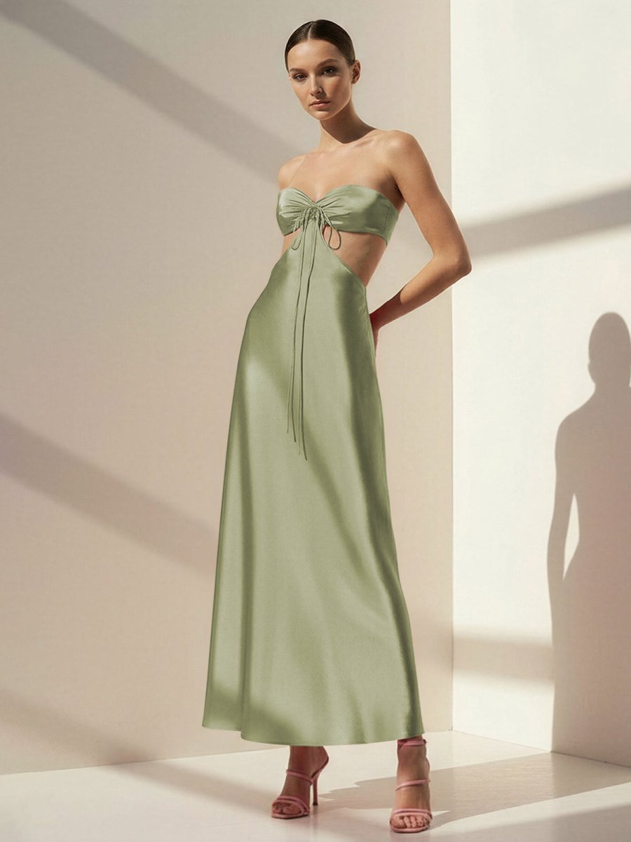 PInk Sweetheart Back Tie Satin A-line Prom Dress
