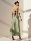 PInk Sweetheart Back Tie Satin A-line Prom Dress