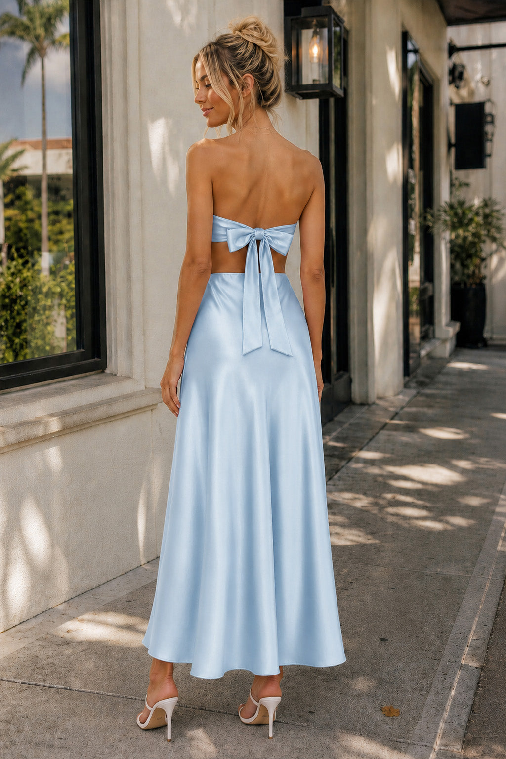 PInk Sweetheart Back Tie Satin A-line Prom Dress