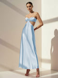 PInk Sweetheart Back Tie Satin A-line Prom Dress