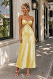 PInk Sweetheart Back Tie Satin A-line Prom Dress