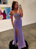 Strapless Mermaid Long Sequins Prom Dress With Split