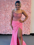 Strapless Mermaid Long Sequins Prom Dress With Split