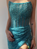 Strapless Mermaid Long Sequins Prom Dress With Split