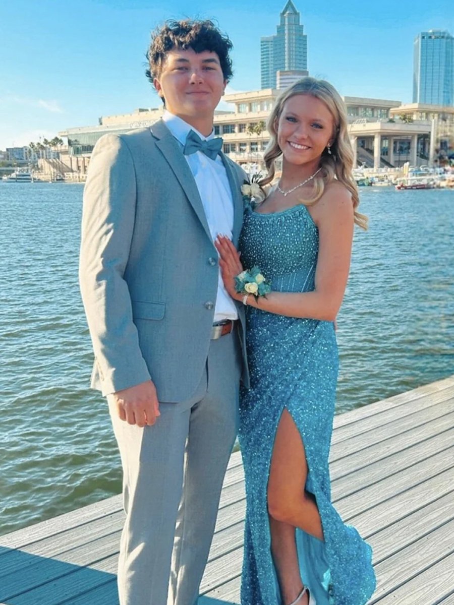 Strapless Mermaid Long Sequins Prom Dress With Split