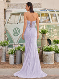 Strapless Mermaid Long Sequins Prom Dress With Split