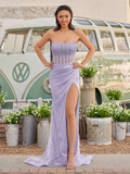 Strapless Mermaid Long Sequins Prom Dress With Split