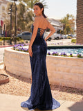 Strapless Mermaid Long Sequins Prom Dress With Split