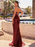 Strapless Mermaid Long Sequins Prom Dress With Split