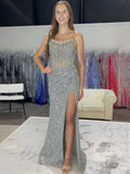 Strapless Mermaid Long Sequins Prom Dress With Split