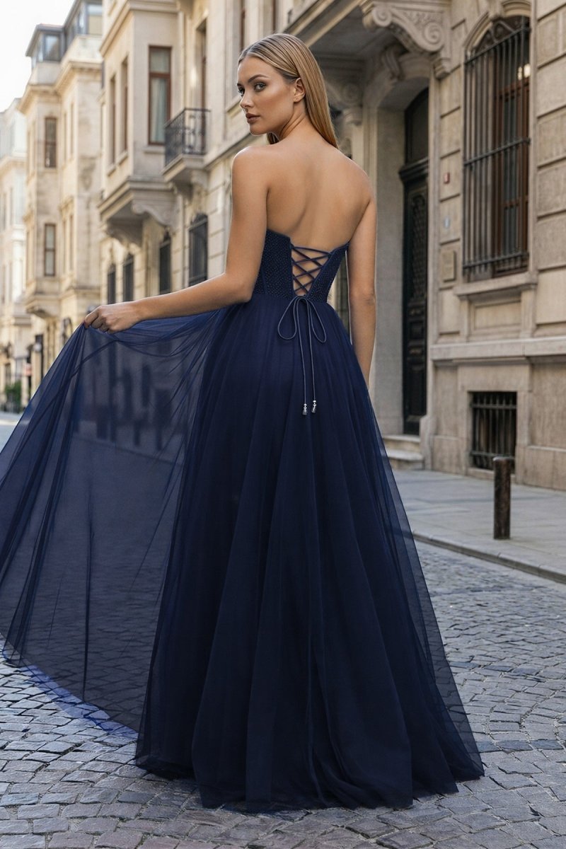 A-Line Sweetheart Beads Empire-Waist Sleeveless Prom Dress With Slit