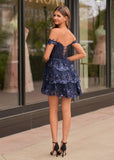 Navy Blue A-Line Sweetheart Tiered Short Homecoming & Cocktail Dresses