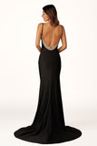 Navy Blue Beaded V-Neck Backless Mermaid Long Prom Dress