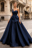 One Shoulder Satin A Line Prom Dress With Bow