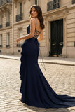 Yellow Spaghetti Straps Mermaid Satin Formal Prom Dress