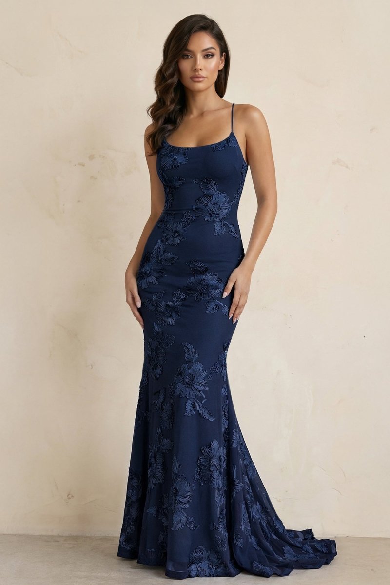 Sky Blue Spaghetti Straps Mermaid Tulle Long Prom Dresses With Appliques