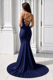 Purple Spaghetti Straps Lace-Up Mermaid Long Formal Dress