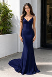 Purple Spaghetti Straps Lace-Up Mermaid Long Formal Dress