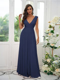 A-Line/Princess Jersey Ruffles V-neck Sleeveless Floor-Length Bridesmaid Dresses Evening Prom Dress