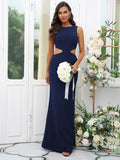 Sheath/Column Stretch Crepe Scoop Sleeveless Floor-Length Bridesmaid Dresses Evening Dress
