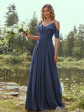 A-Line/Princess Chiffon Ruffles V-neck Sleeveless Floor-Length Bridesmaid Dresses Evening Prom Dress
