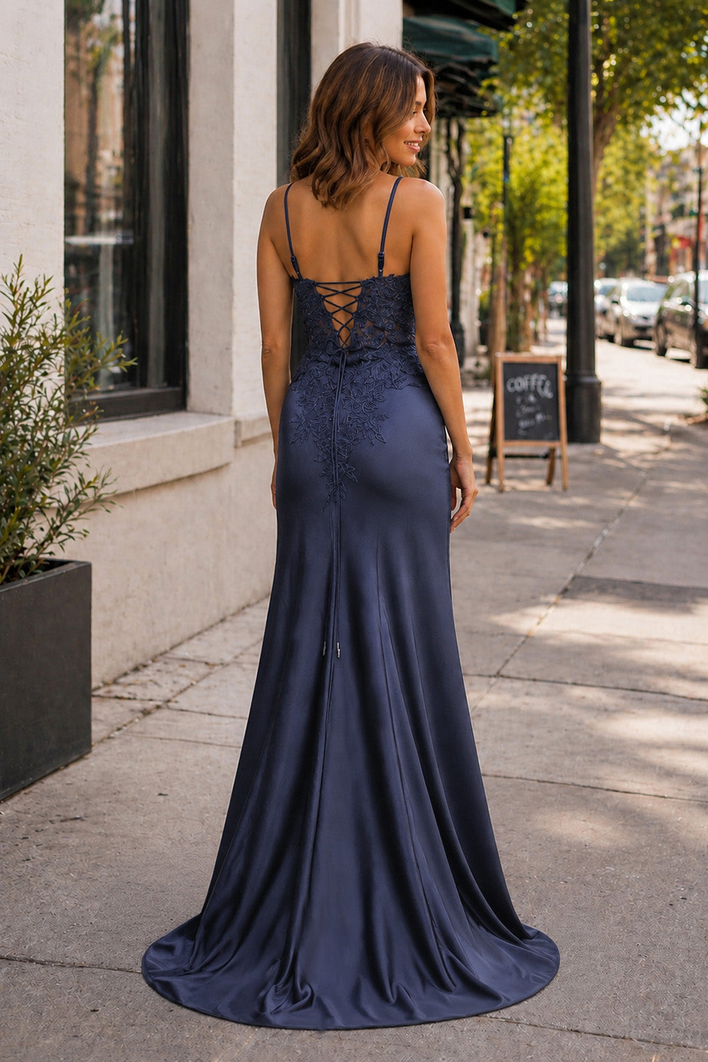 Sheath Black Long Appliques Prom Dress