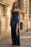 Spaghetti Straps Long Sheath Prom Dress With Split