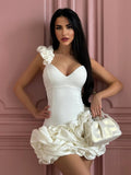 Red Sheath Spandex Ruched V Neck Homecoming Dresses with Ruffles