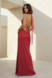 Yellow - Halter Deep V Neck Satin Sheath Backless Long Prom Dresses