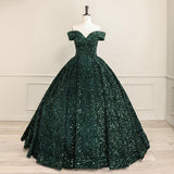 Pink Off The Shoulder Sequined Ball Gown Quinceanera Dresses