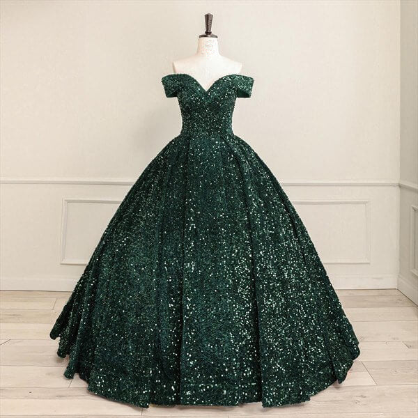 Pink Off The Shoulder Sequined Ball Gown Quinceanera Dresses