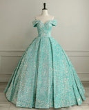 Pink Off The Shoulder Sequined Ball Gown Quinceanera Dresses